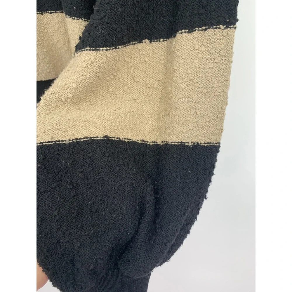 Free People Sweater Womens Small Black Beige Striped Cotton Textured Oversized